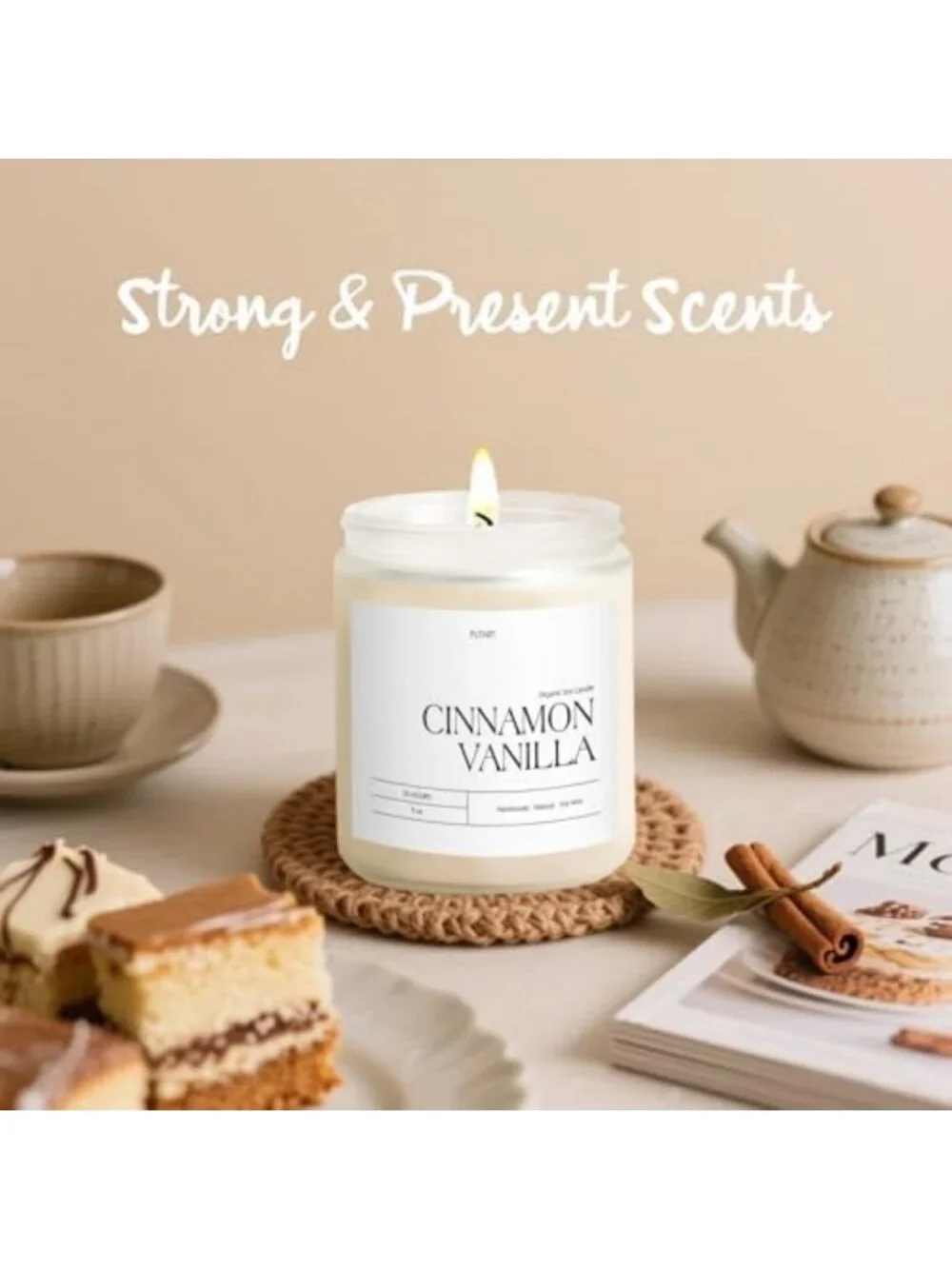 Cozy Cinnamon Vanilla Scented Soy Candle - 9oz Non-Toxic Home Fragrance